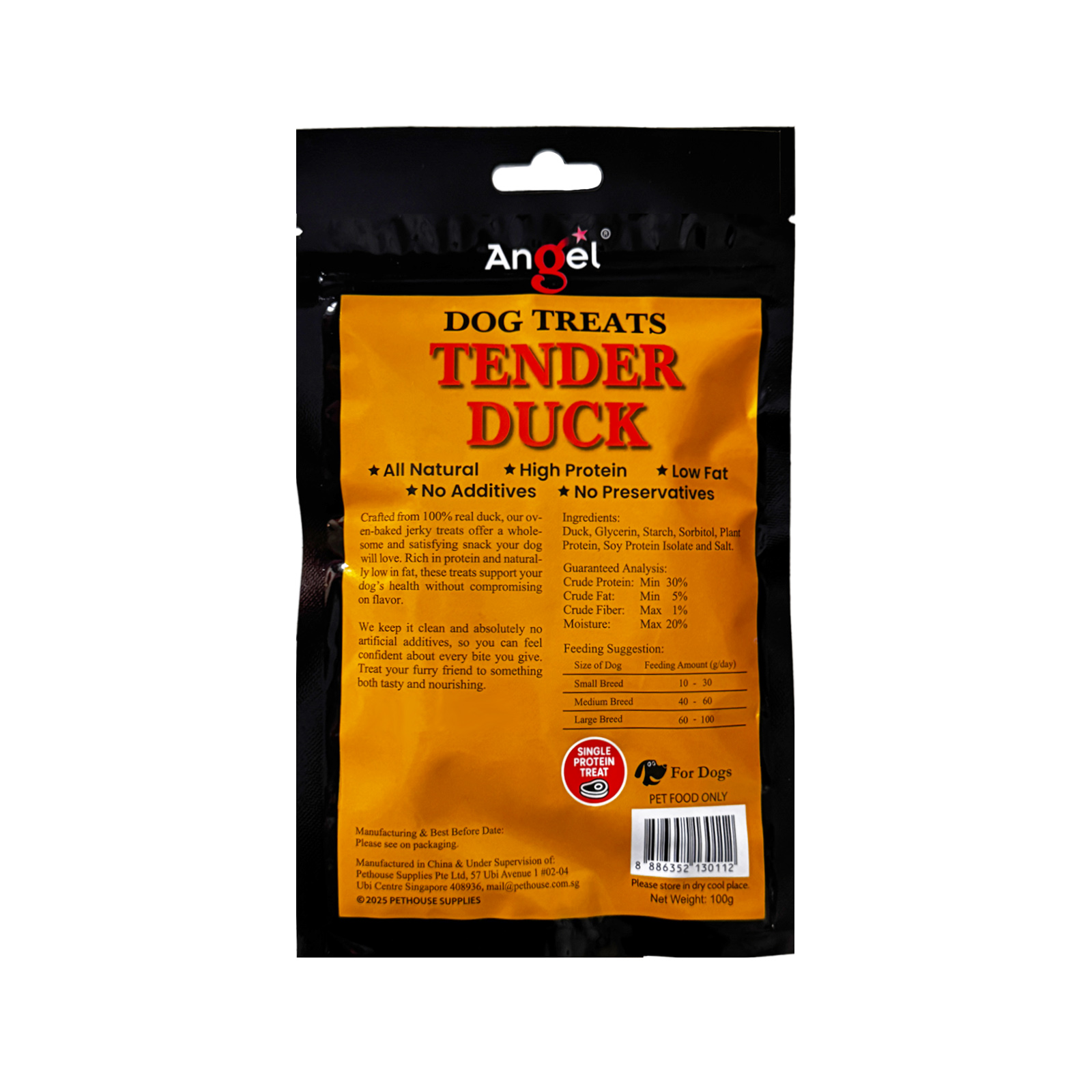 Angel Dog Treats Tender Duck 100g Back 8886352130112