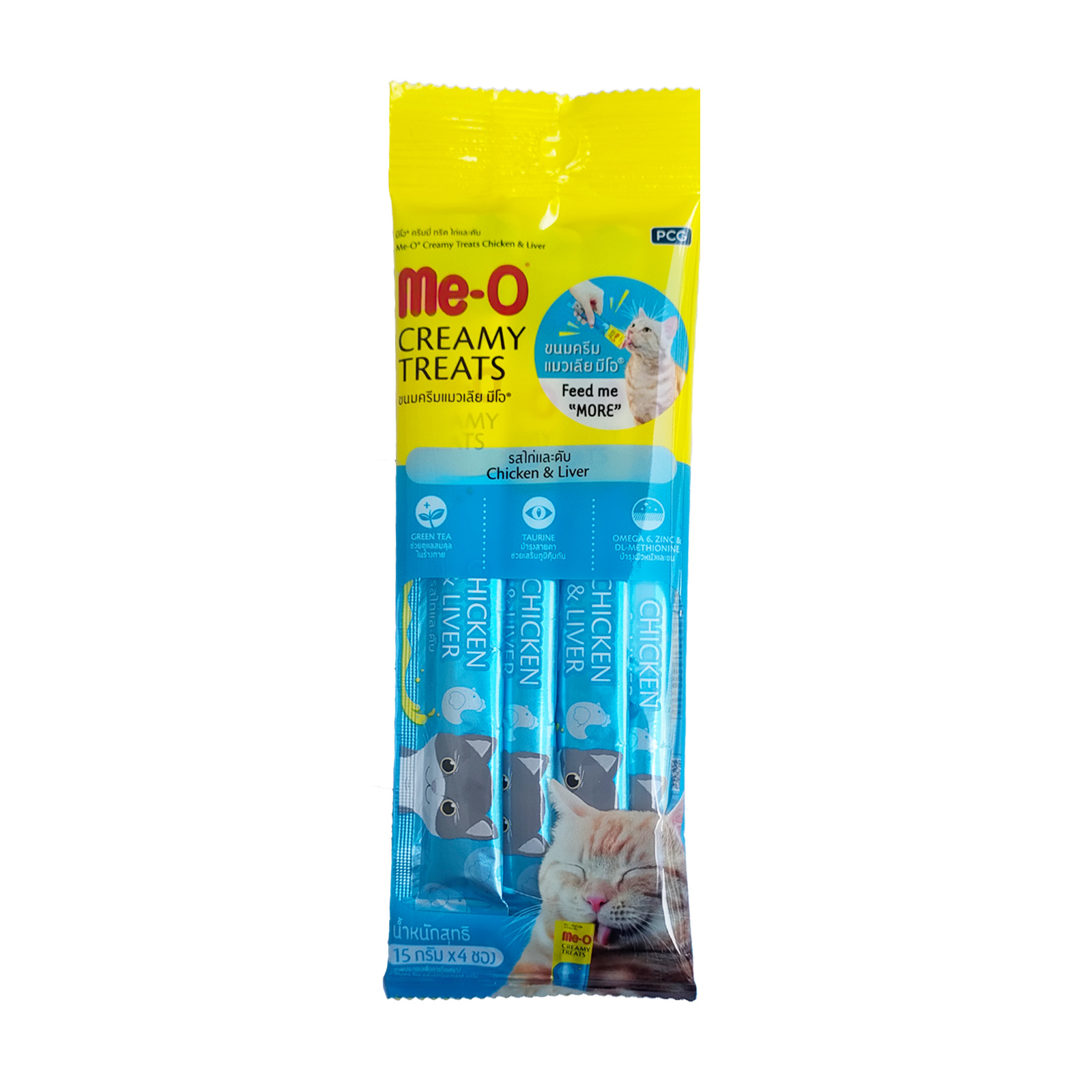 2023 Me O Chicken And Liver Flavor Creamy Treats 15gx4 Front 8850477013681