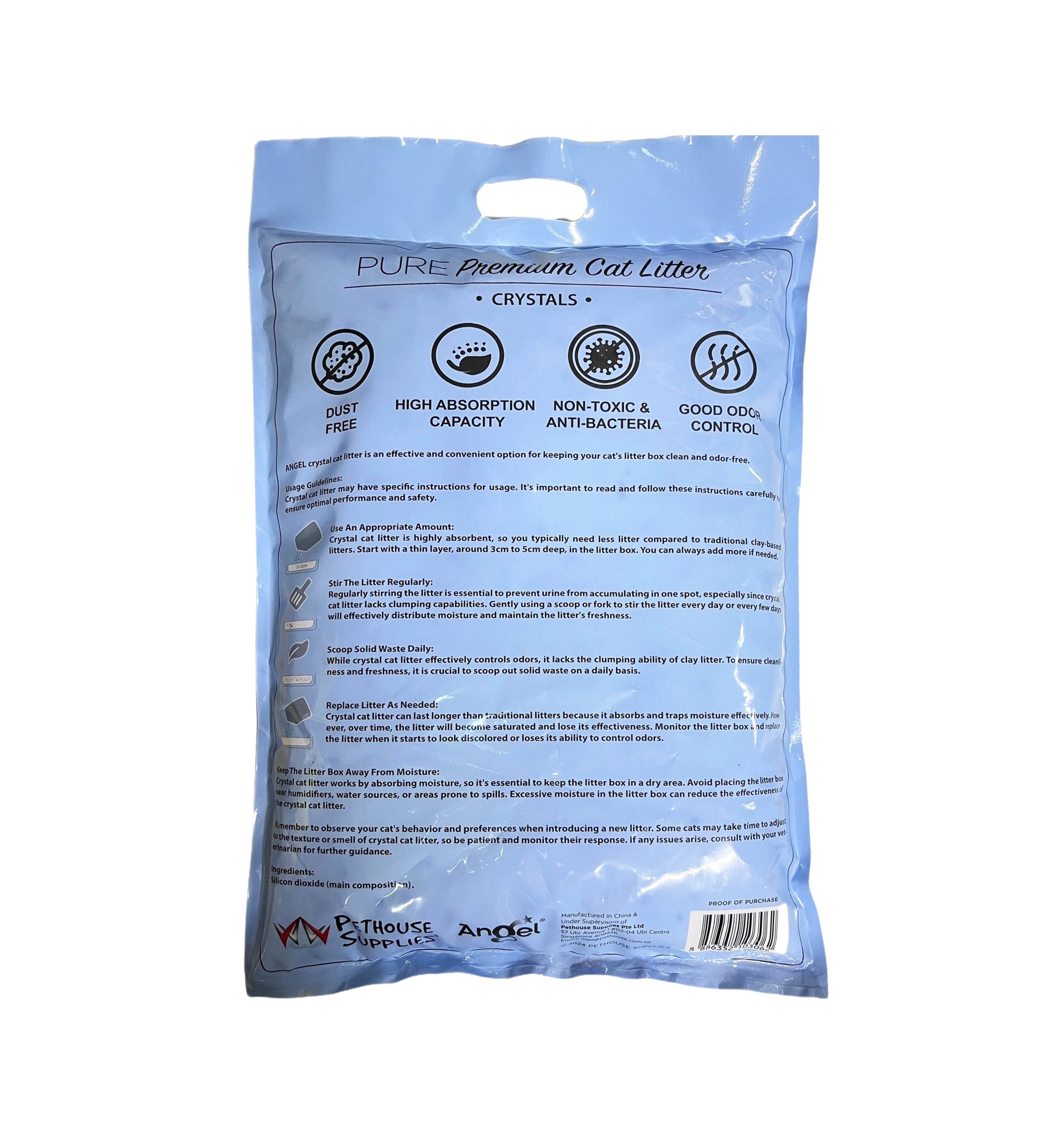 Angel PURE Premium Cat Litter 5L Crystals Back 8886352103062