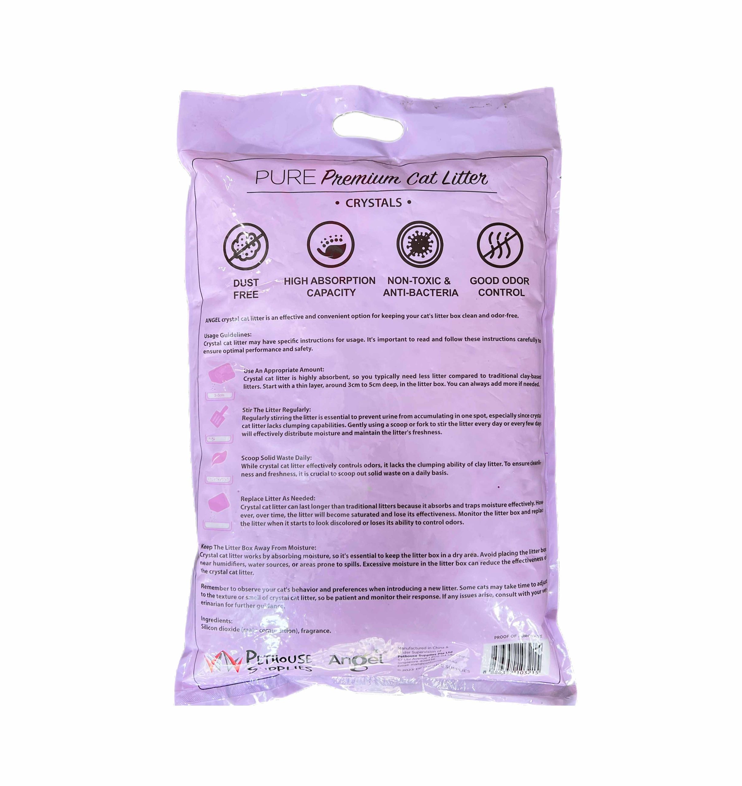 Angel PURE Premium Cat Litter 5L Crystals Lavender Back 8886352103215