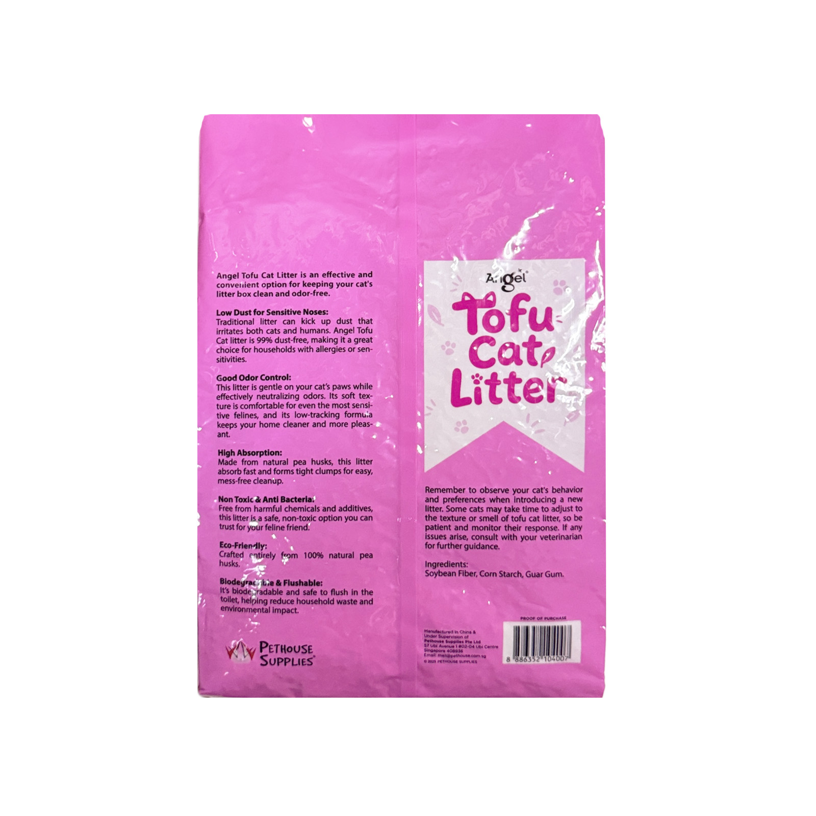 Angel Tofu Cat Litter Unscented 6L Back 8886352104007