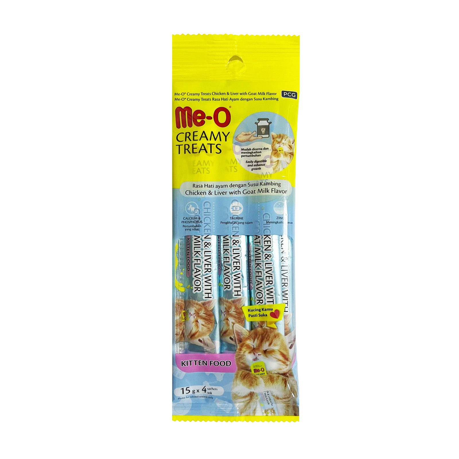 Me O Kitten Chicken And Liver With Goat Milk Flavor Creamy Treats 15gx4 Front 8850477004856