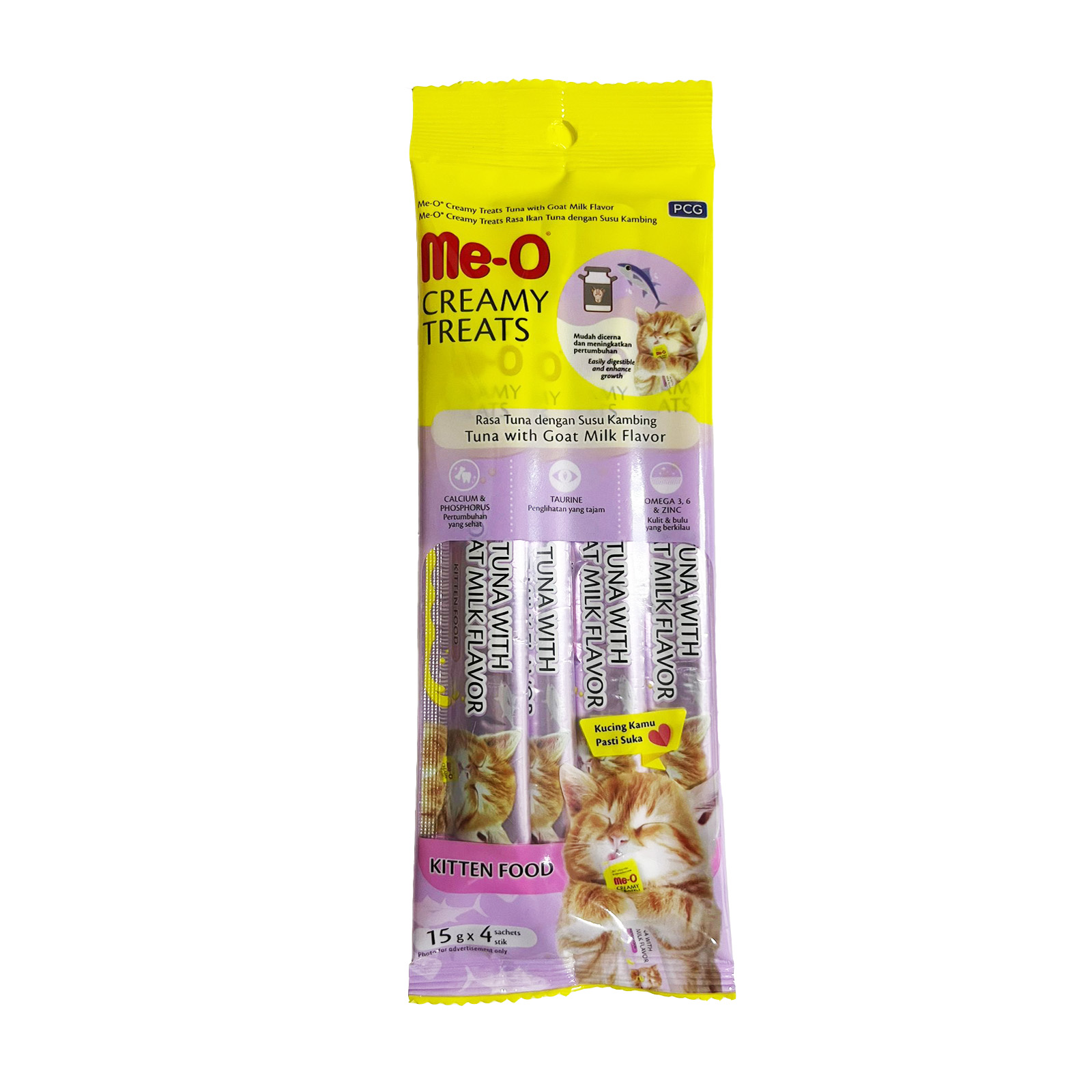 Me O Kitten Tuna With Goat Milk Flavor Creamy Treats 15gx4 Front 8850477004863